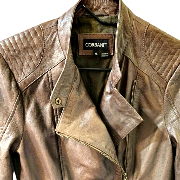 CORBANI Womens Asymmetrical Leather Jacket – Genuine Lambskin Leather (Brown XS) - Picture 2 of 10